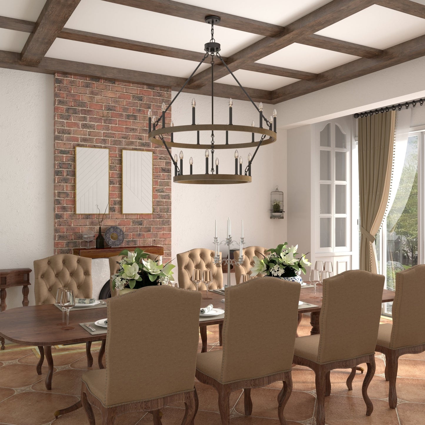 Luminaire Acroma à 20 lumières, style ferme moderne, en forme de roue de charrette ronde de 40 pouces, avec certification UL.