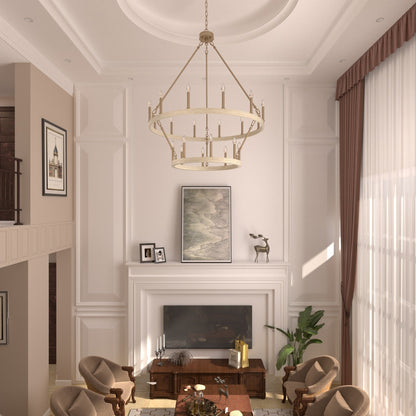 Luminaire Acroma à 20 lumières, style ferme moderne, en forme de roue de charrette ronde de 40 pouces, avec certification UL.