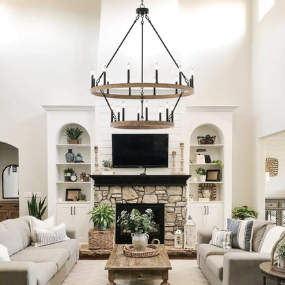 Luminaire Acroma à 20 lumières, style ferme moderne, en forme de roue de charrette ronde de 40 pouces, avec certification UL.