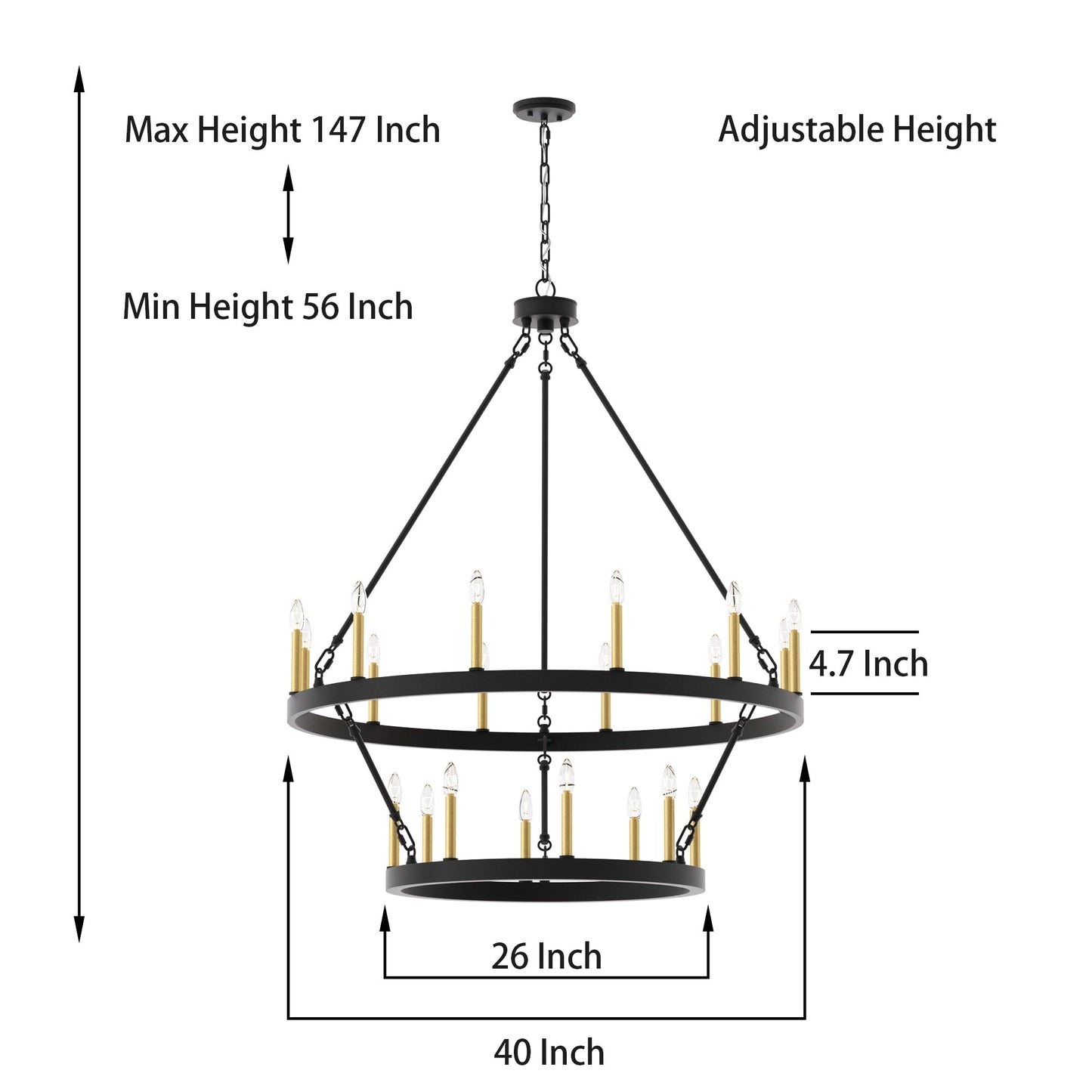 Luminaire Acroma à 20 lumières, style ferme moderne, en forme de roue de charrette ronde de 40 pouces, avec certification UL.