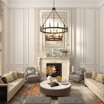 Luminaire Acroma à 20 lumières, style ferme moderne, en forme de roue de charrette ronde de 40 pouces, avec certification UL.