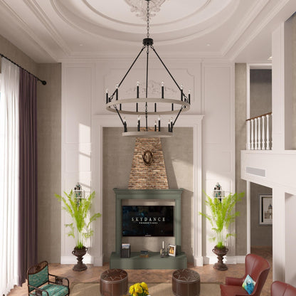 Luminaire Acroma à 20 lumières, style ferme moderne, en forme de roue de charrette ronde de 40 pouces, avec certification UL.