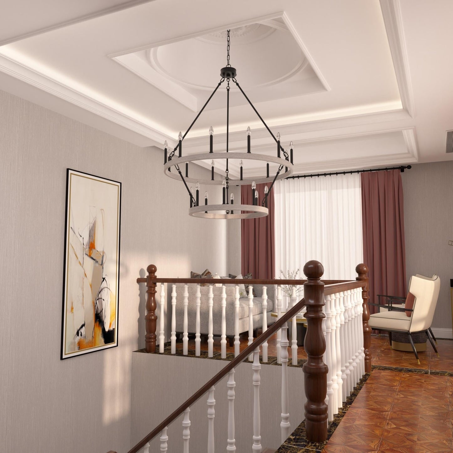 Luminaire Acroma à 20 lumières, style ferme moderne, en forme de roue de charrette ronde de 40 pouces, avec certification UL.