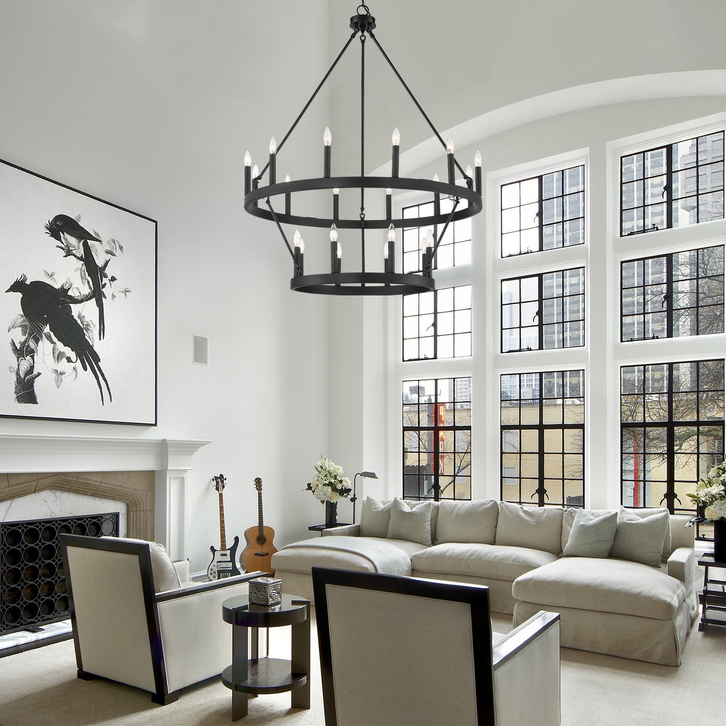 Luminaire Acroma à 20 lumières, style ferme moderne, en forme de roue de charrette ronde de 40 pouces, avec certification UL.