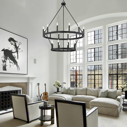 Luminaire Acroma à 20 lumières, style ferme moderne, en forme de roue de charrette ronde de 40 pouces, avec certification UL.