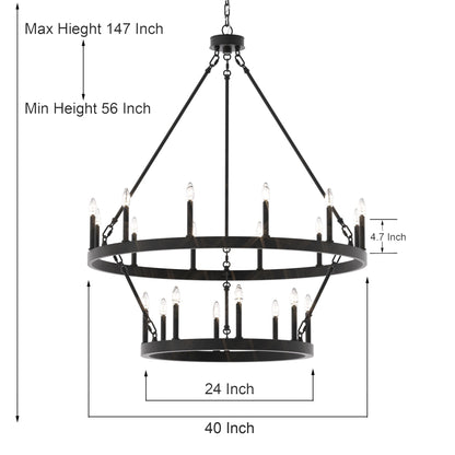 Luminaire Acroma à 20 lumières, style ferme moderne, en forme de roue de charrette ronde de 40 pouces, avec certification UL.