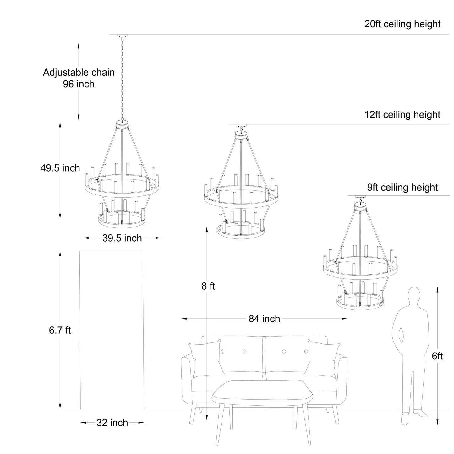 Luminaire Acroma à 20 lumières, style ferme moderne, en forme de roue de charrette ronde de 40 pouces, avec certification UL.