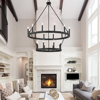 Luminaire Acroma à 20 lumières, style ferme moderne, en forme de roue de charrette ronde de 40 pouces, avec certification UL.