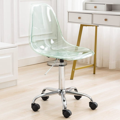 Chaise de bureau pivotante en acrylique, hauteur réglable, sans accoudoirs, sur roulettes, pour la maison.