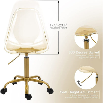 Chaise de bureau pivotante en acrylique, hauteur réglable, sans accoudoirs, sur roulettes, pour la maison.
