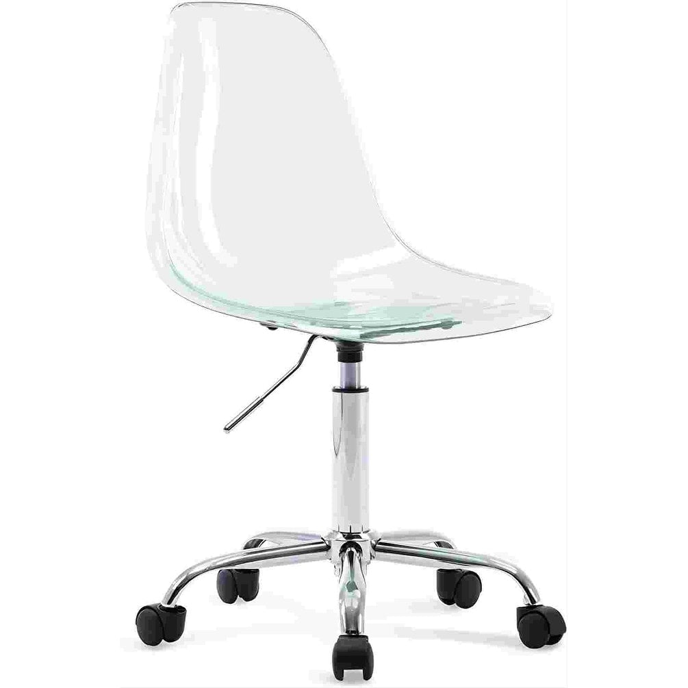 Chaise de bureau pivotante en acrylique, hauteur réglable, sans accoudoirs, sur roulettes, pour la maison.