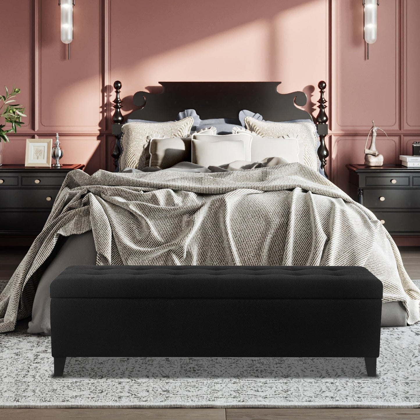 Tabouret-pouf de rangement en simili cuir Adeco 50