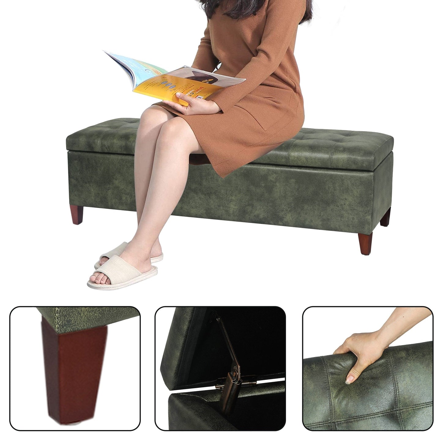 Tabouret-pouf de rangement en simili cuir Adeco 50