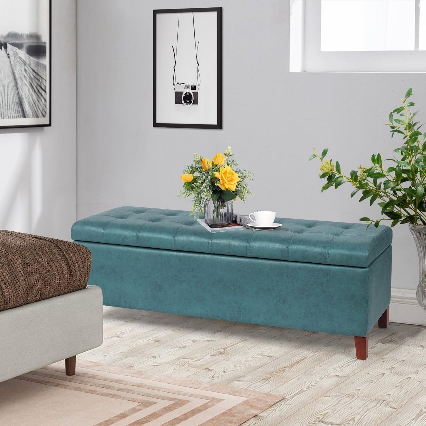 Tabouret-pouf de rangement en simili cuir Adeco 50