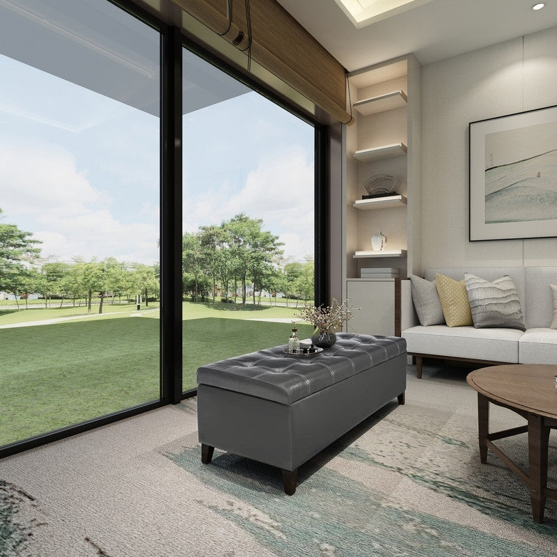 Tabouret-pouf de rangement en simili cuir Adeco 50