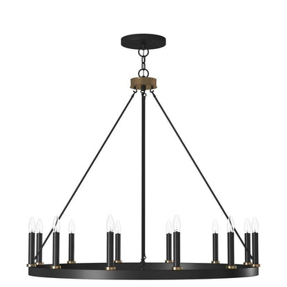 Suspension Acroma à 12 lumières, style ferme, en forme de roue de charrette de 40 pouces, avec certification UL - 40'' de diamètre x 138'' de hauteur