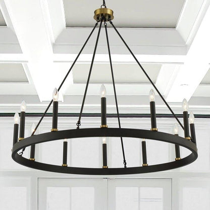 Suspension Acroma à 12 lumières, style ferme, en forme de roue de charrette de 40 pouces, avec certification UL - 40'' de diamètre x 138'' de hauteur
