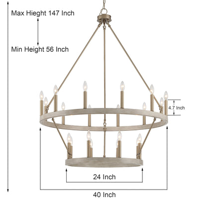 Luminaire Acroma à 20 lumières, style ferme moderne, en forme de roue de charrette ronde de 40 pouces, avec certification UL.