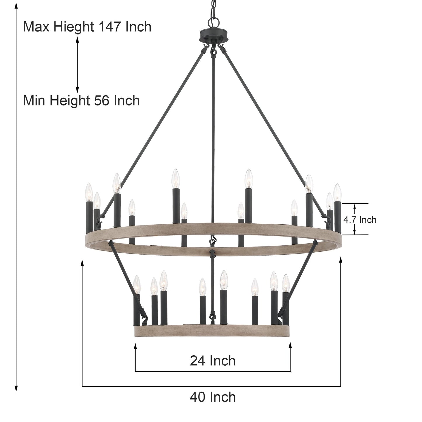 Luminaire Acroma à 20 lumières, style ferme moderne, en forme de roue de charrette ronde de 40 pouces, avec certification UL.