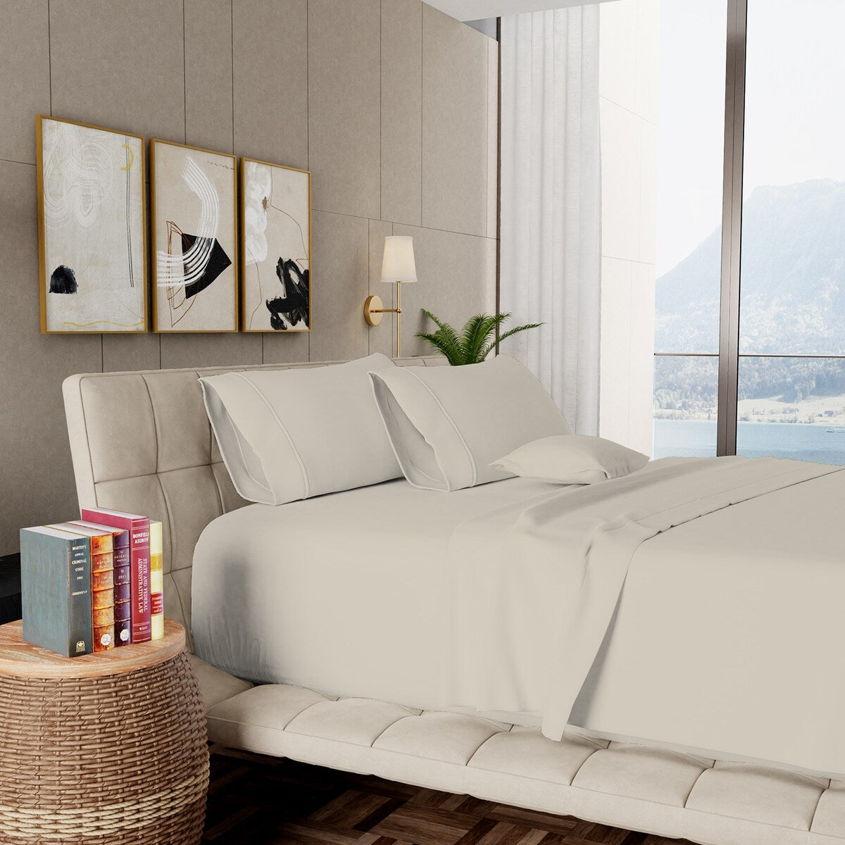 Jeu de draps en coton égyptien de luxe Aireolux, ultra-doux et soyeux, 1000 fils.