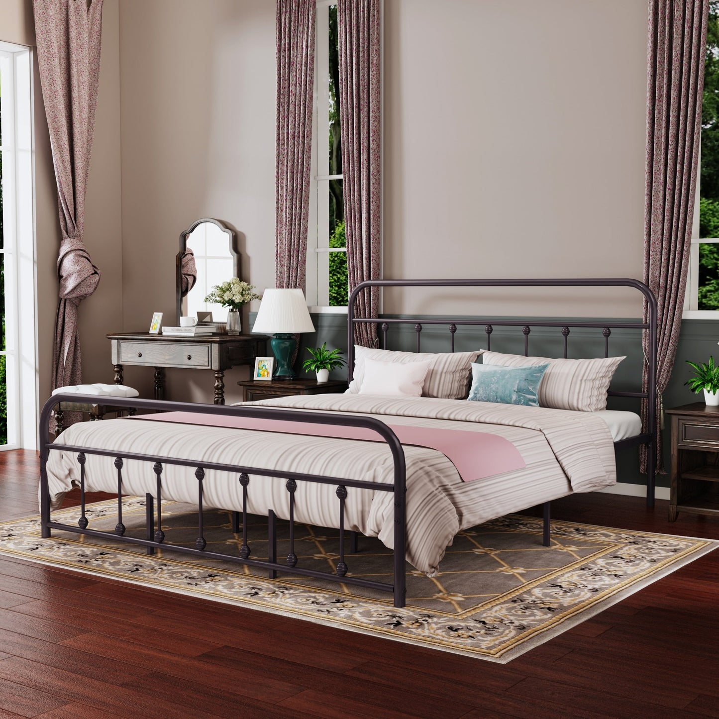 Cadre de lit plateforme en métal simple et vintage, facile à assembler, de Alazyhome