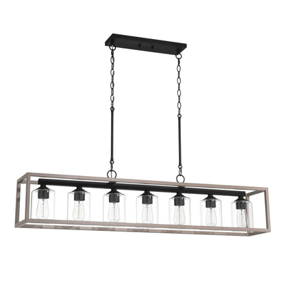 Suspension rectangulaire pour îlot de cuisine Allegray, style farmhouse, 52 pouces, 7 lumières