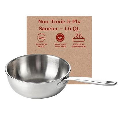 Casserole à sauce Alva Maestro en acier inoxydable 5 plis - 1,6 Qt. Non toxique