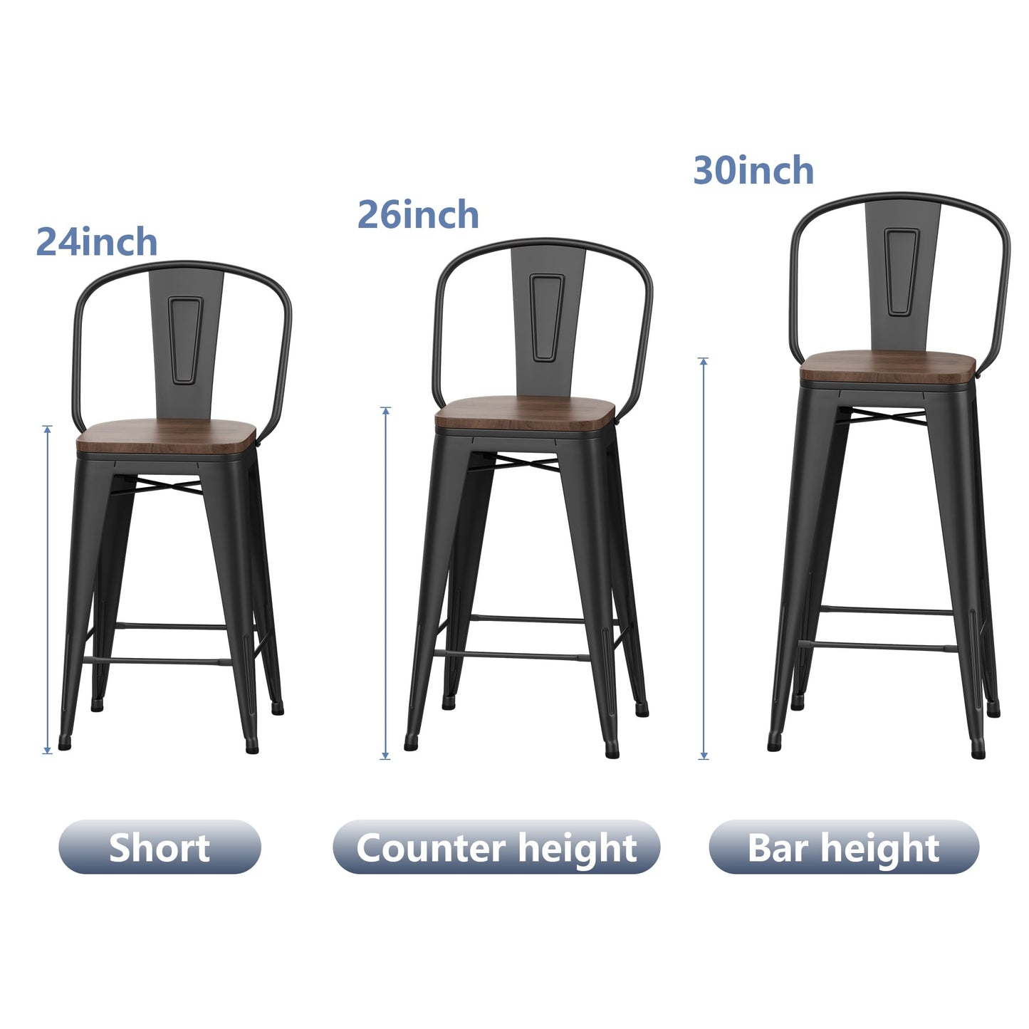 Tabourets de bar Andeworld style farmhouse, tabourets de bar hauteur comptoir, lot de 4 - Lot de 4