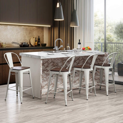 Tabourets de bar Andeworld style farmhouse, tabourets de bar hauteur comptoir, lot de 4 - Lot de 4