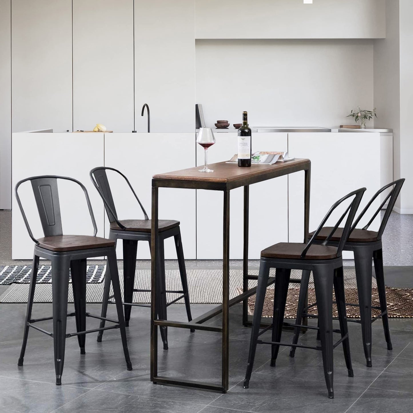 Tabourets de bar Andeworld style farmhouse, tabourets de bar hauteur comptoir, lot de 4 - Lot de 4