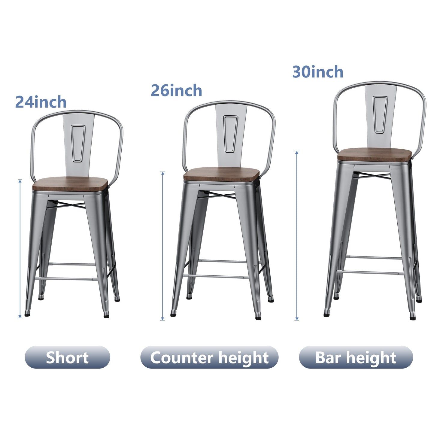 Tabourets de bar Andeworld style farmhouse, tabourets de bar hauteur comptoir, lot de 4 - Lot de 4