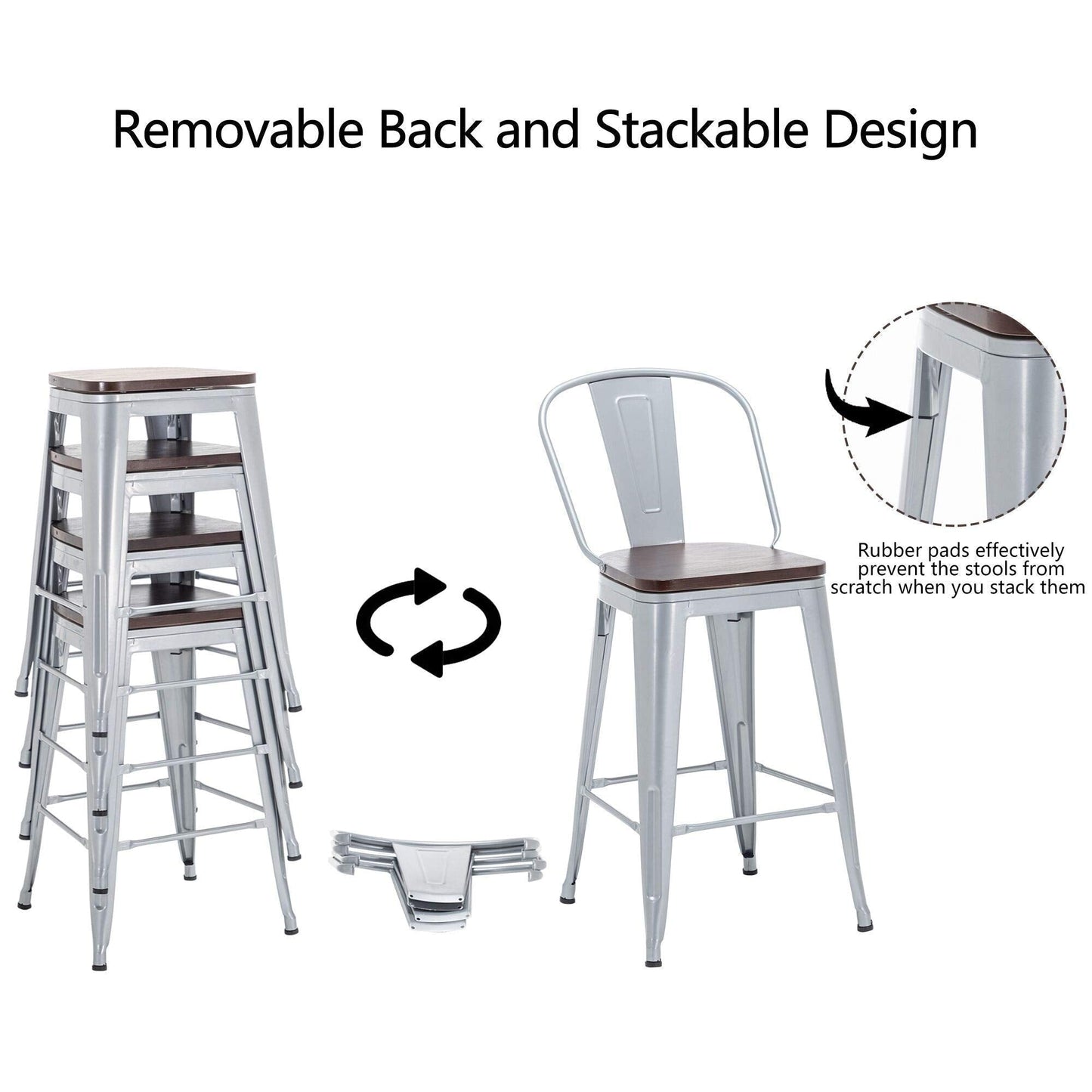 Tabourets de bar Andeworld style farmhouse, tabourets de bar hauteur comptoir, lot de 4 - Lot de 4