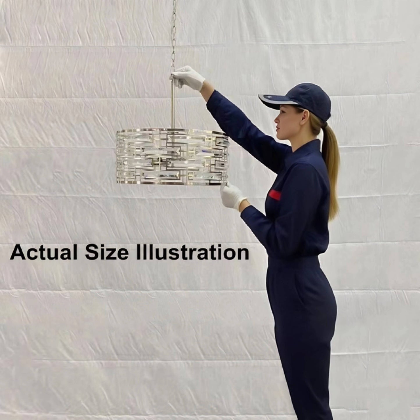 Luminaire Anita à abat-jour tambour avec prismes en verre transparent