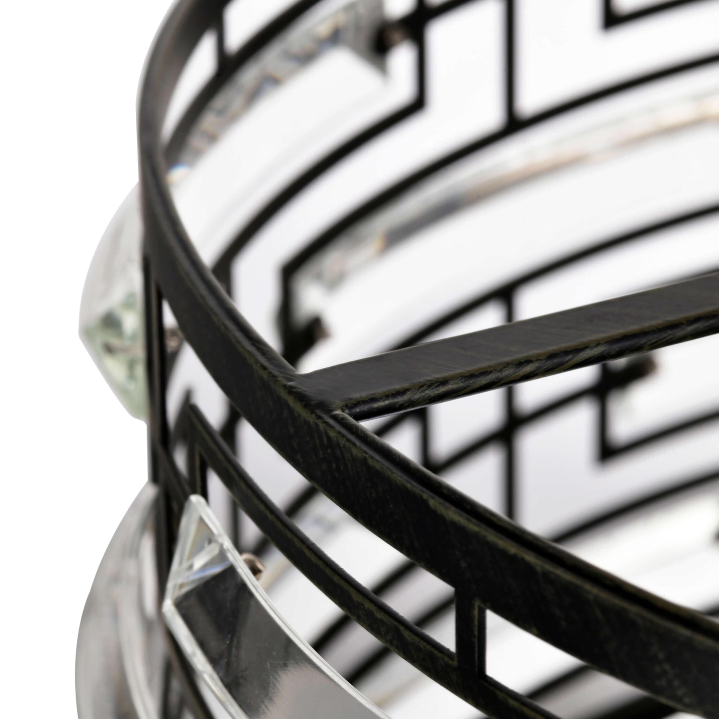 Luminaire Anita à abat-jour tambour avec prismes en verre transparent