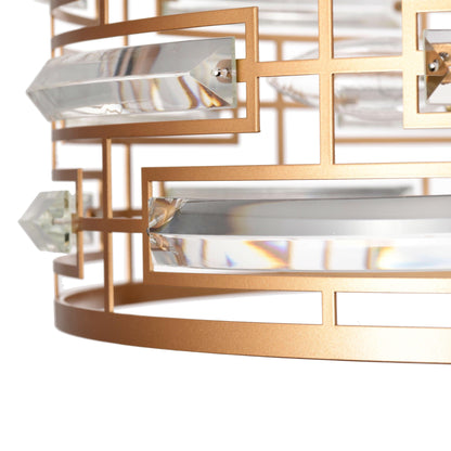 Luminaire Anita à abat-jour tambour avec prismes en verre transparent