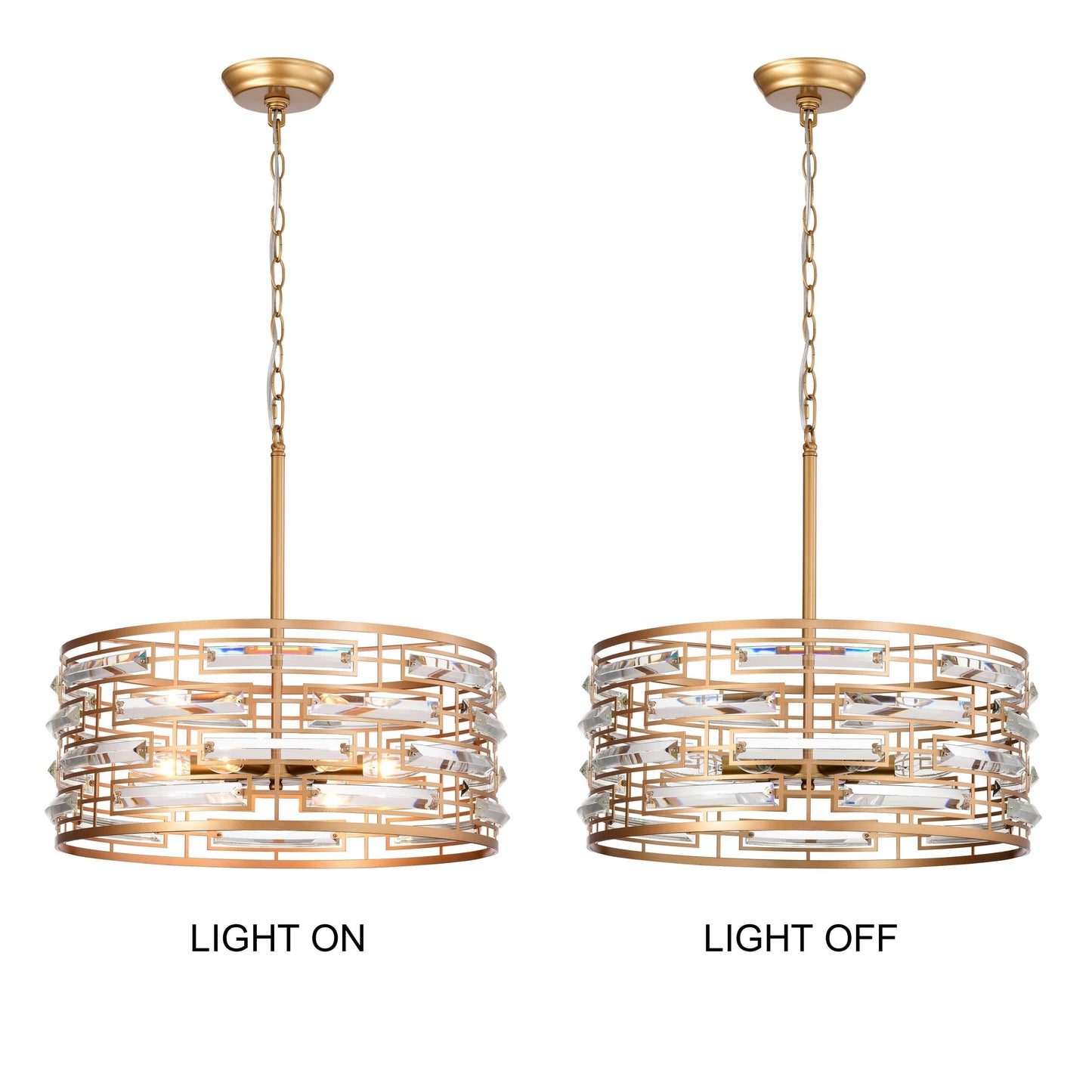 Luminaire Anita à abat-jour tambour avec prismes en verre transparent