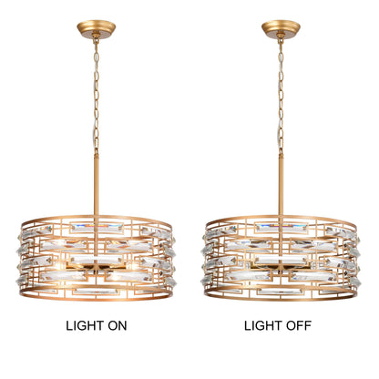 Luminaire Anita à abat-jour tambour avec prismes en verre transparent