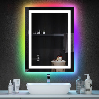 Miroir de salle de bain anti-buée avec rétroéclairage RGB et éclairage LED frontal