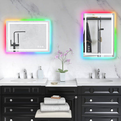 Miroir de salle de bain anti-buée avec rétroéclairage RGB et éclairage LED frontal