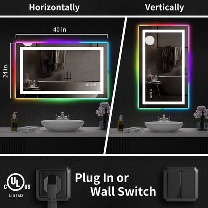 Miroir de salle de bain anti-buée avec rétroéclairage RGB et éclairage LED frontal