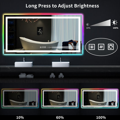 Miroir de salle de bain anti-buée avec rétroéclairage RGB et éclairage LED frontal