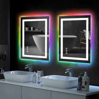 Miroir de salle de bain anti-buée avec rétroéclairage RGB et éclairage LED frontal