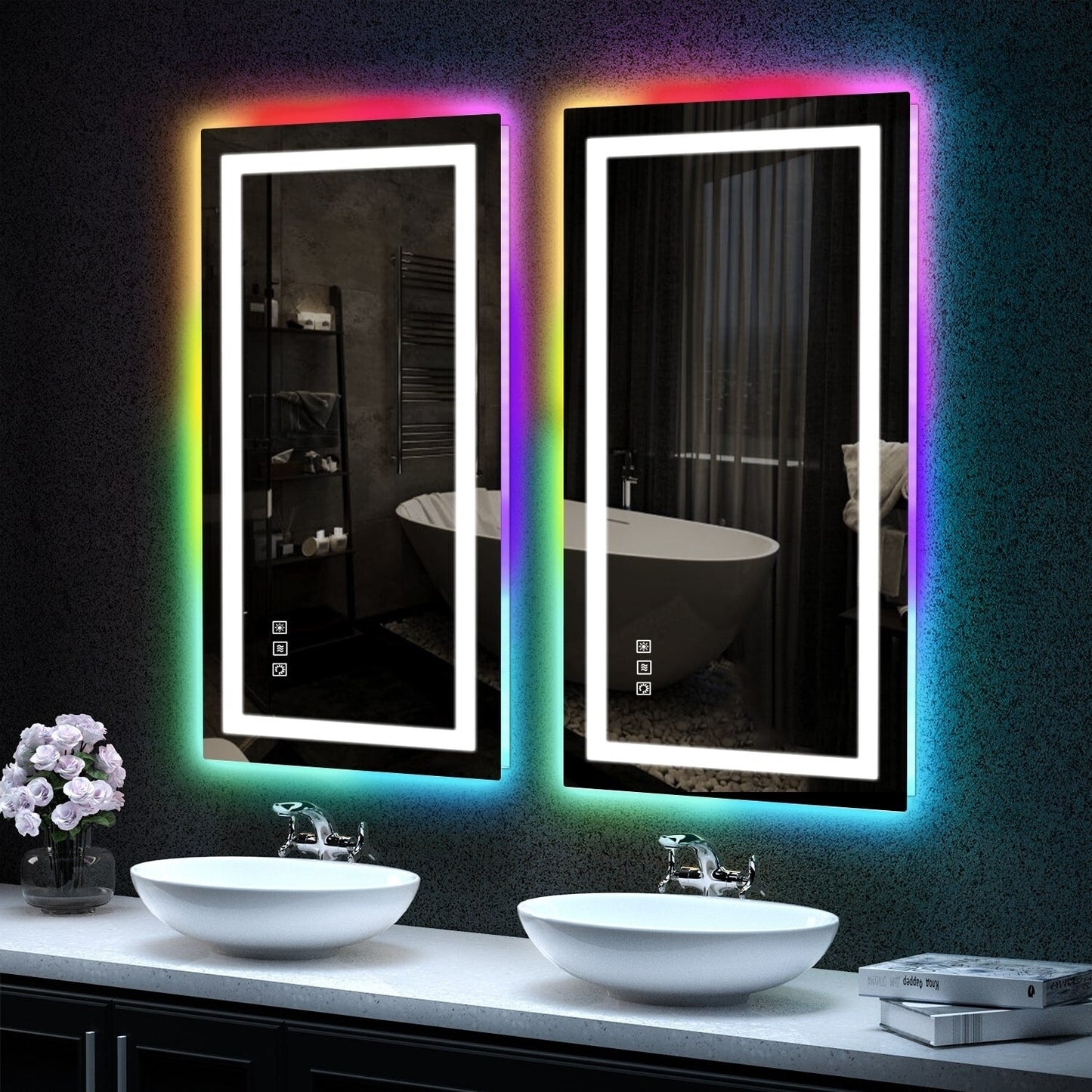 Miroir de salle de bain anti-buée avec rétroéclairage RGB et éclairage LED frontal