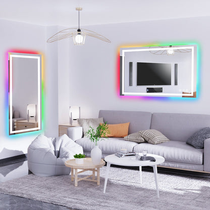 Miroir de salle de bain anti-buée avec rétroéclairage RGB et éclairage LED frontal