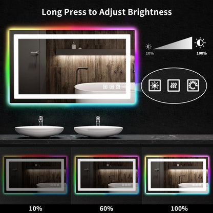 Miroir de salle de bain anti-buée avec rétroéclairage RGB et éclairage LED frontal