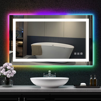 Miroir de salle de bain anti-buée avec rétroéclairage RGB et éclairage LED frontal