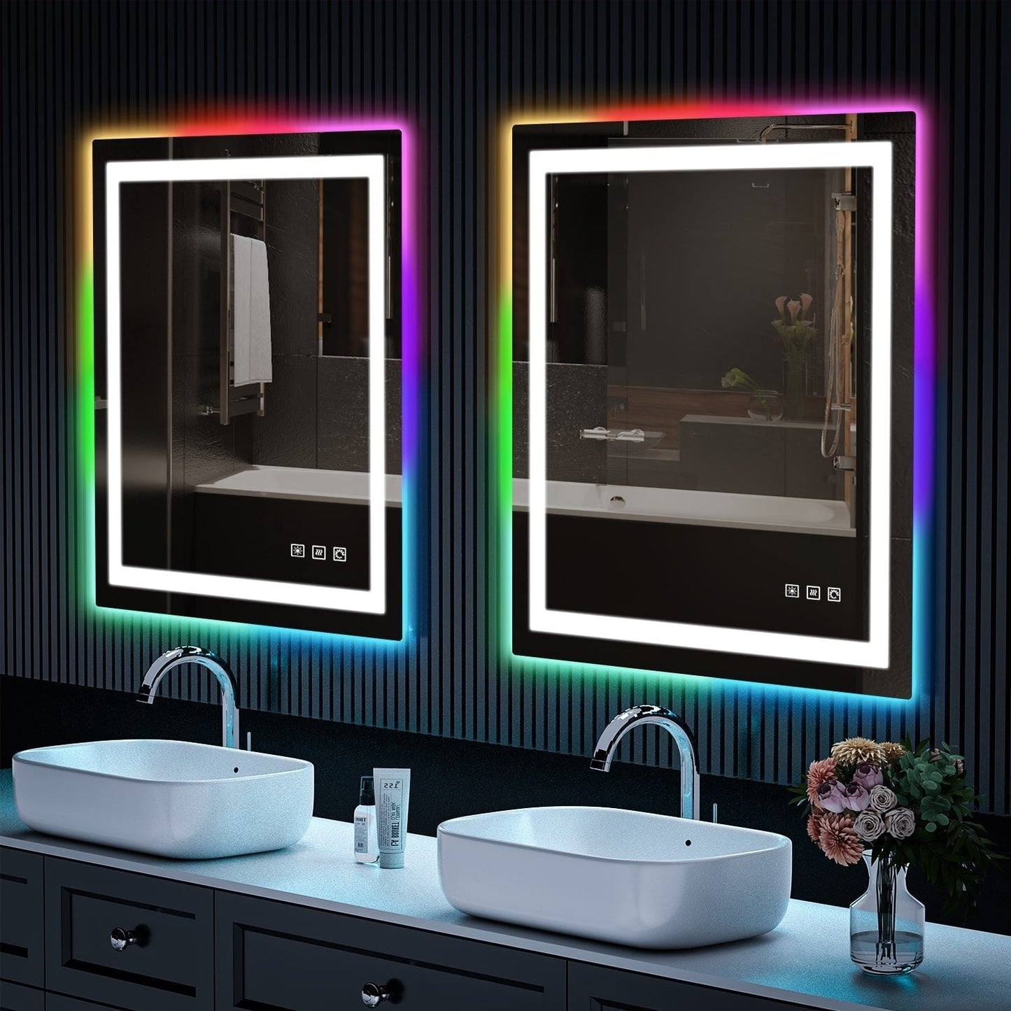Miroir de salle de bain anti-buée avec rétroéclairage RGB et éclairage LED frontal