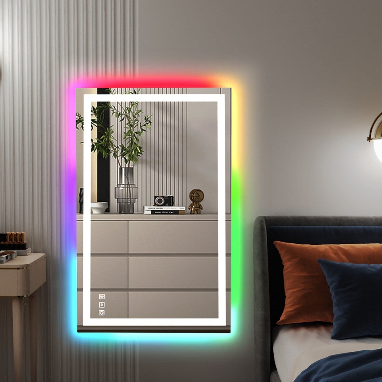 Miroir de salle de bain anti-buée avec rétroéclairage RGB et éclairage LED frontal