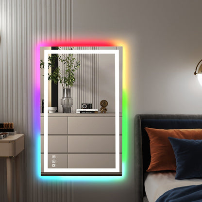 Miroir de salle de bain anti-buée avec rétroéclairage RGB et éclairage LED frontal