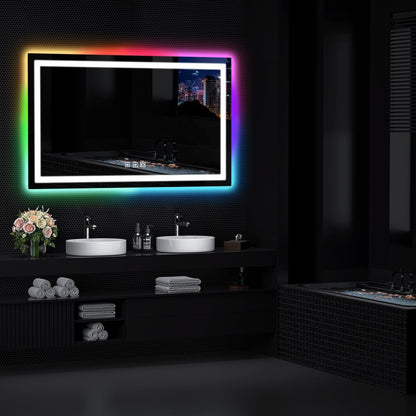 Miroir de salle de bain anti-buée avec rétroéclairage RGB et éclairage LED frontal